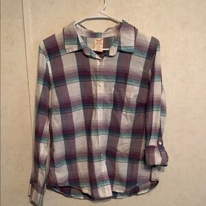 Faded Glory Purple and Green Plaid Shirt